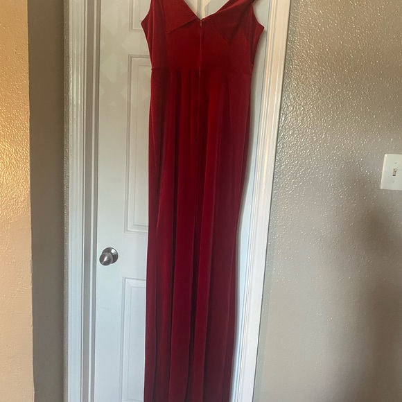Red Velvet Off The Shoulder Maxi Dress - Picture 4 of 6